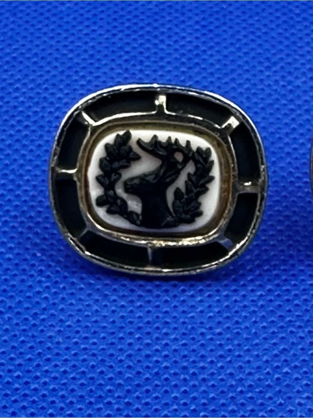 Vintage Anson Black and White Cameo-Style Stag with Gold-Tone Trim Cufflinks